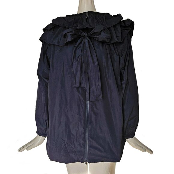 VALENTINO NAVY RUFFLE TRIM NECK TIE JACKET (40) - Picture 1 of 16